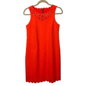 J.Crew 2 Scalloped Laser-Cut Sheath Dress Bright Neon Vivid Orange Wedding Guest